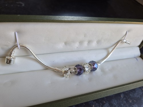 Silver charm bracelet purple - bracelet,,